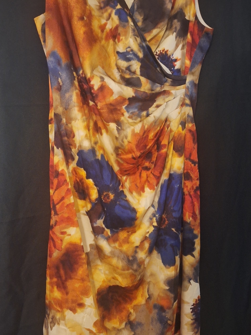Ralph Lauren Orange, Navy and Cream Watercolor-Print Dress